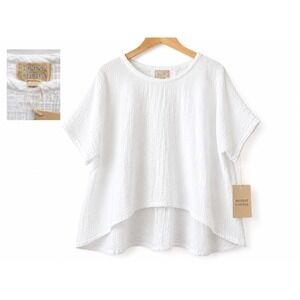Honest Cotton White Double Gauze Cotton Top L XL Oversized Boho Lagenlook NWT